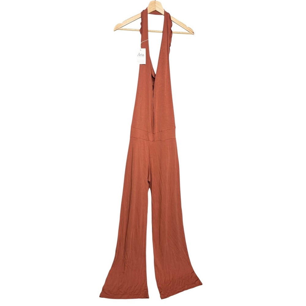 Aria Lattner Halter Wide Leg Jumpsuit Orange S Jersey Yoga Lounge Athleisure